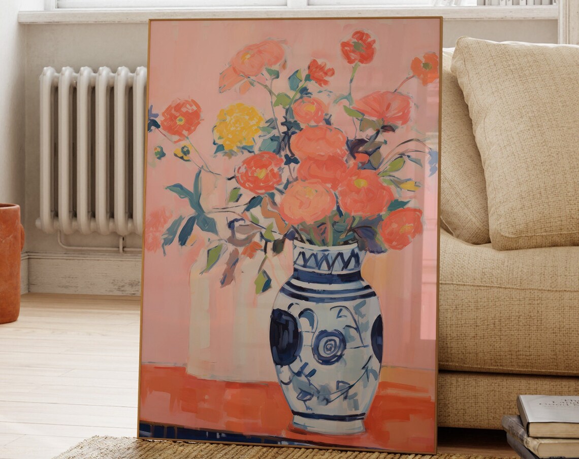 Flowers And Vase Print, Vintage Still Life Art Print