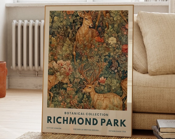 Richmond Park Botanical Collection Deer Floral Woodland Art Poster