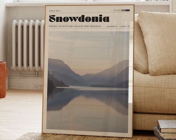 Snowdonia Misty Lake Mountains Photography Travel Poster Wales