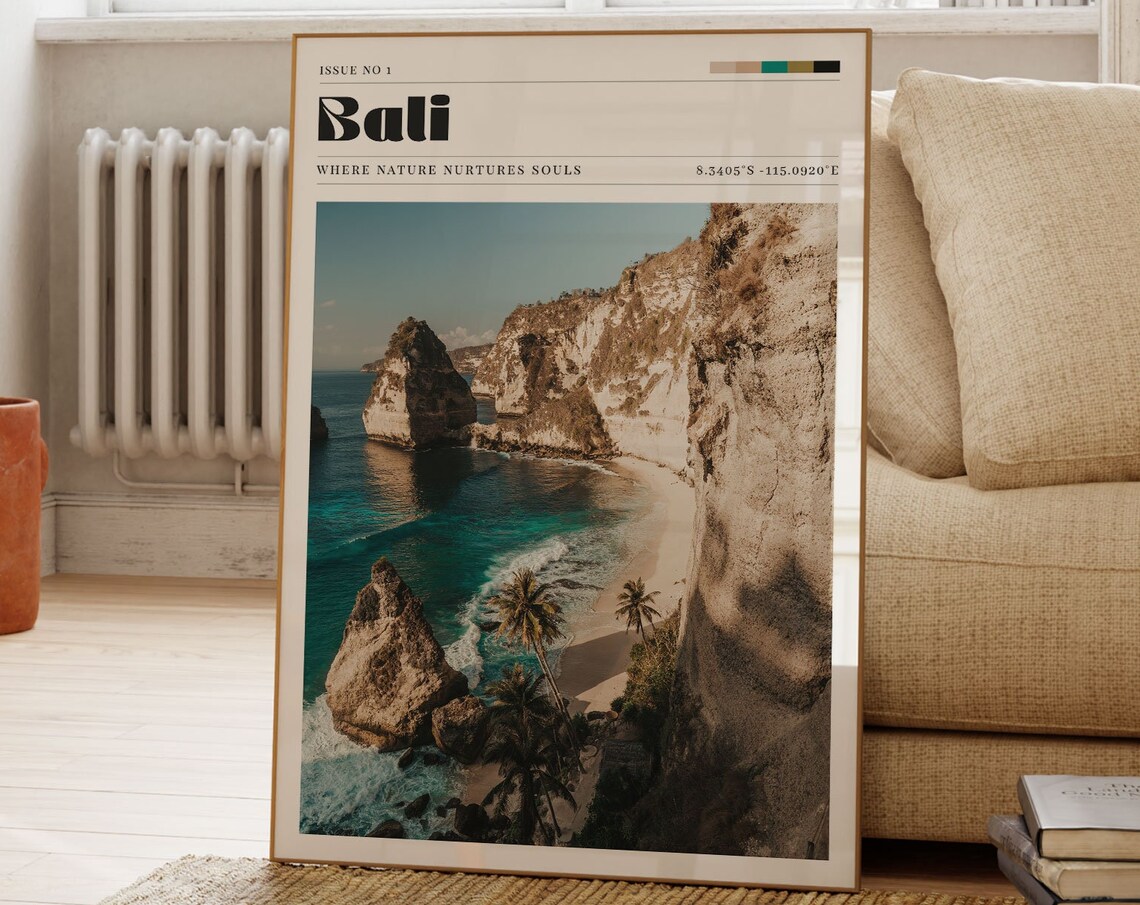 Bali Indonesia Tropical Beach Cliff Magazine Cover Travel Poster