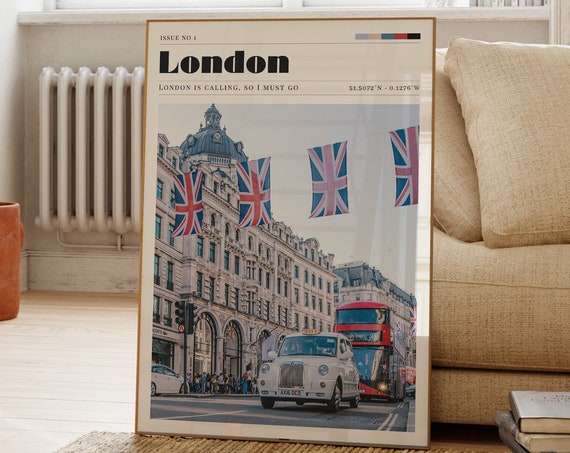 London Print Travel Poster Retro Art England Photo Gift For Her Living Room Decor Personalised Cityscape