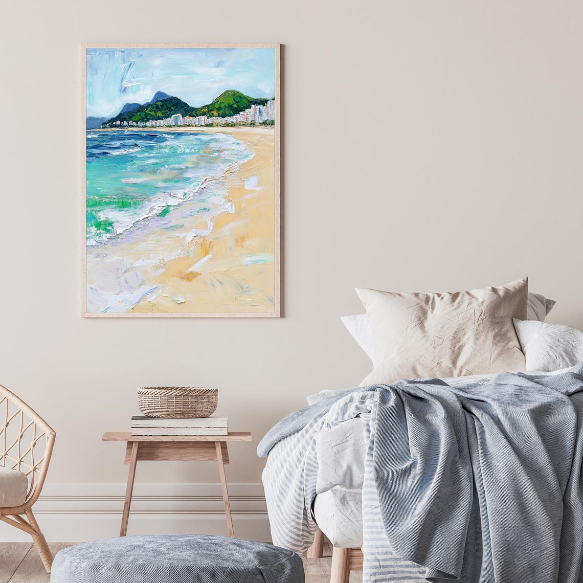 Copacabana Beach Rio Golden Sand Turquoise Waves Mountains Oil Poster - Image 2