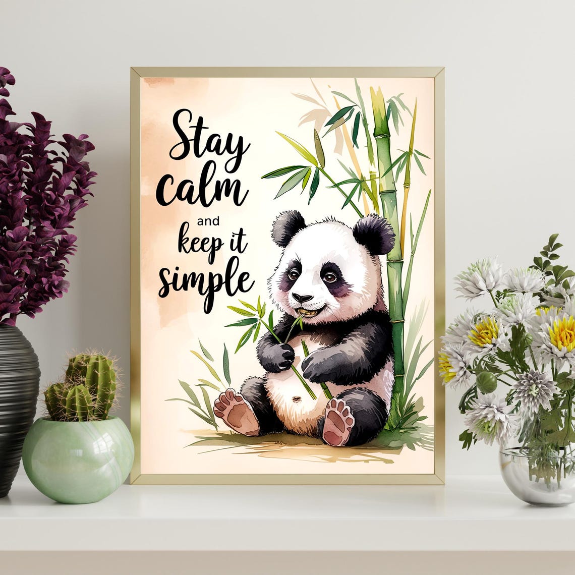 Stay Calm And Keep It Simple Panda Wall Art Motivational Quote With Adorable Panda Design Decor - Image 4