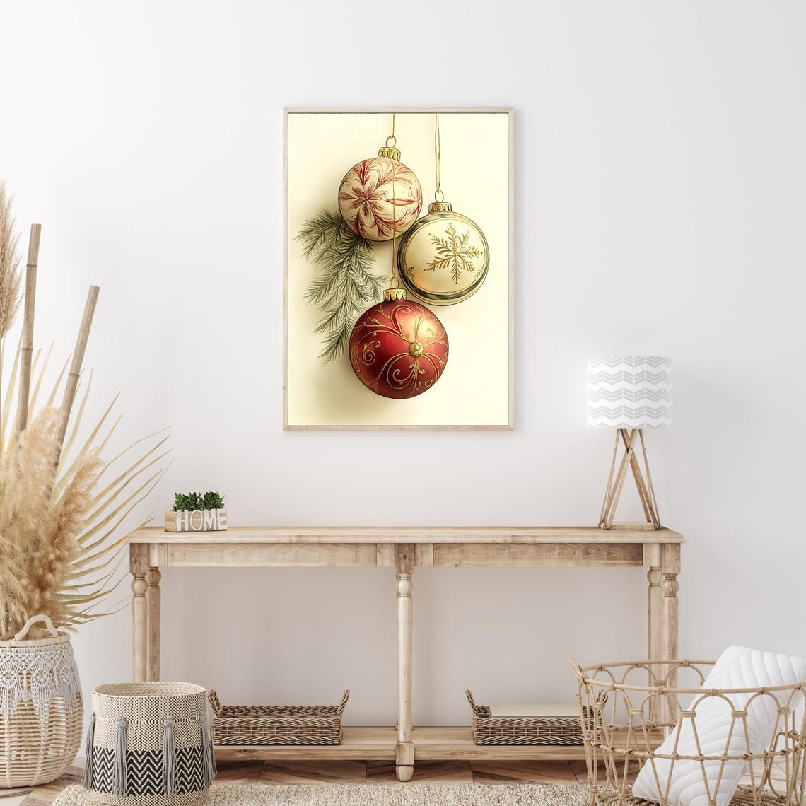 Elegant Christmas Ornaments Hanging With Pine Festive Art Poster - Image 3