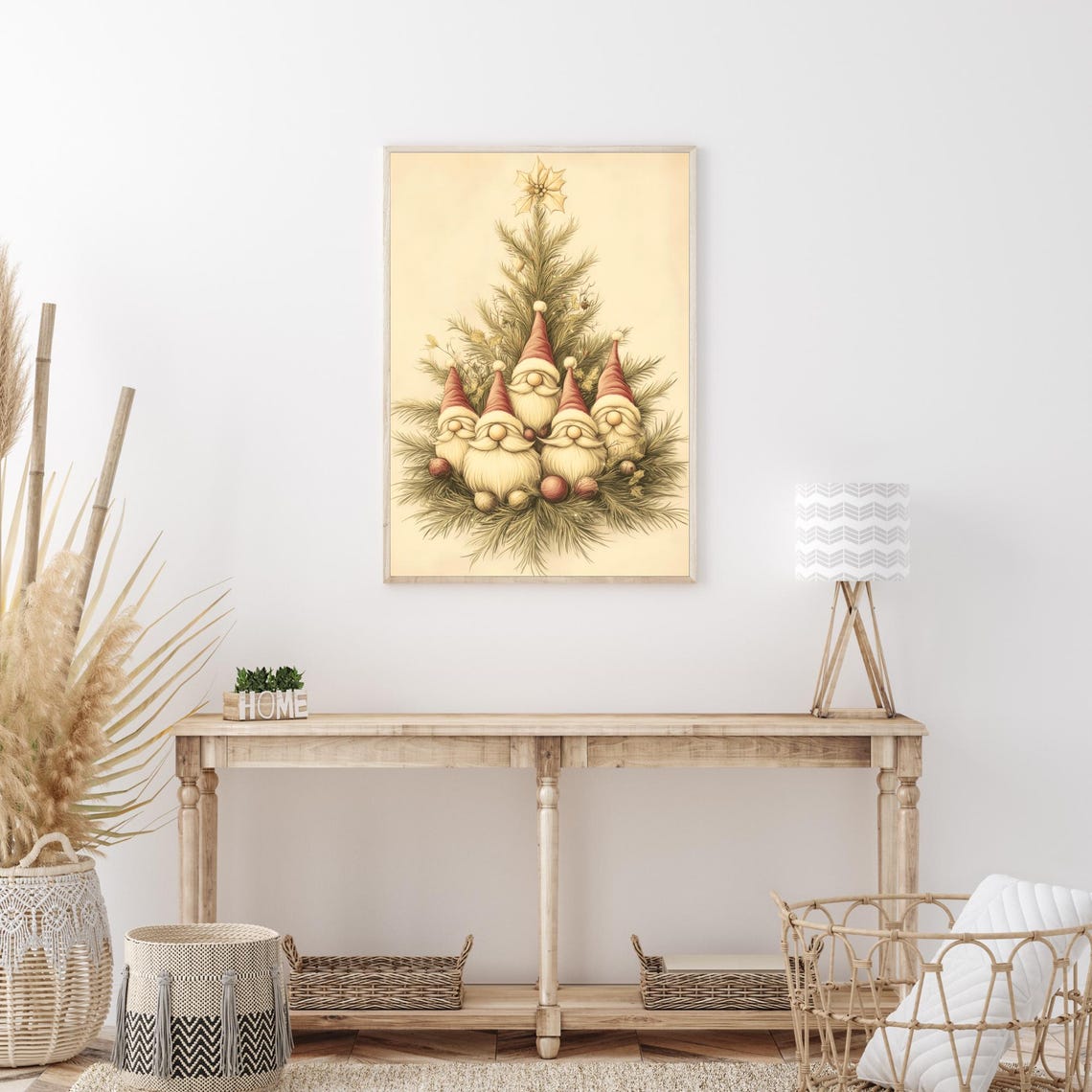 Cute Christmas Gnome Tree Five Vintage Gnomes Holiday Poster - Image 4