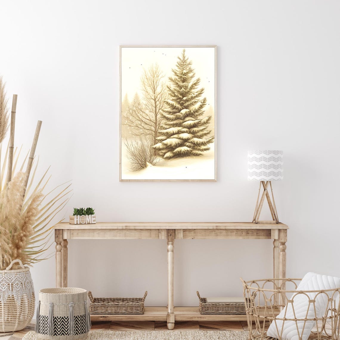 Snow Covered Pine Tree Winter Forest Landscape Sketch Poster - Image 4