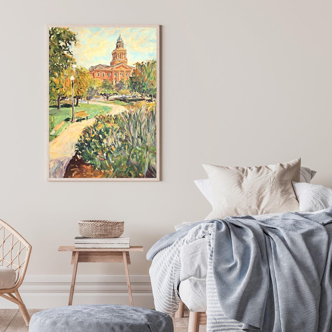 Historic Courthouse Cupola Park Garden Impressionist Oil Wall Art - Image 2
