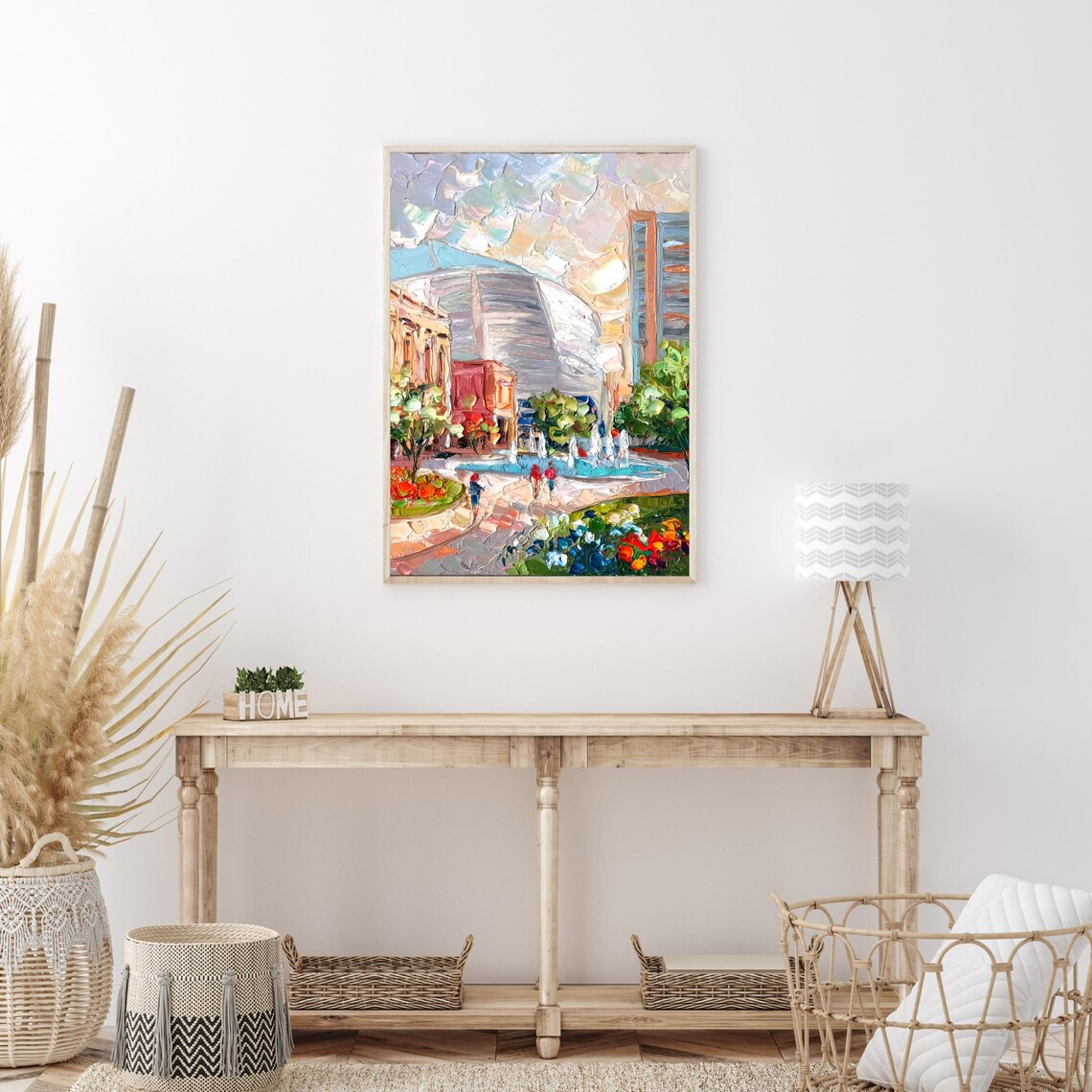 San Jose Stadium Fountain Plaza Flowers City View Impasto Oil Poster - Image 3