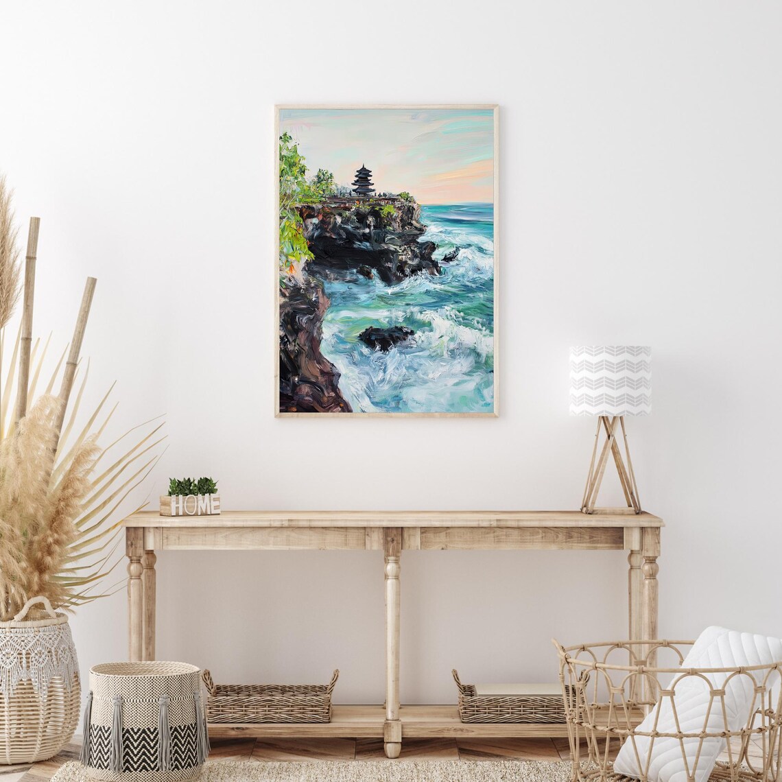 Tanah Lot Temple Bali Sea Cliff Waves Ocean Oil Painting Poster - Image 3