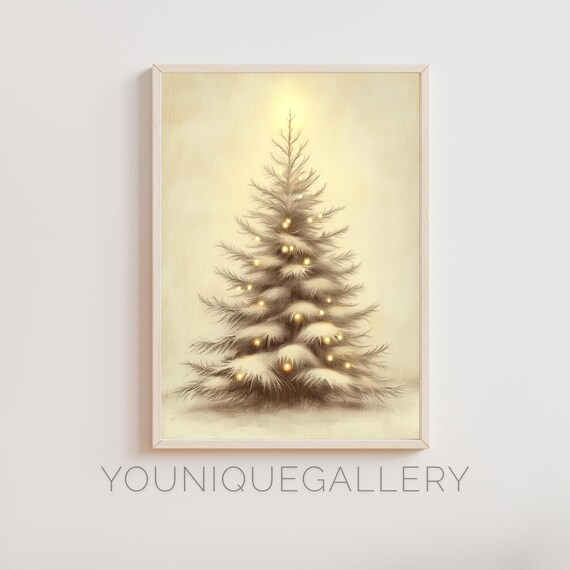 Vintage Christmas Tree with Glowing Lights Winter Holiday Poster