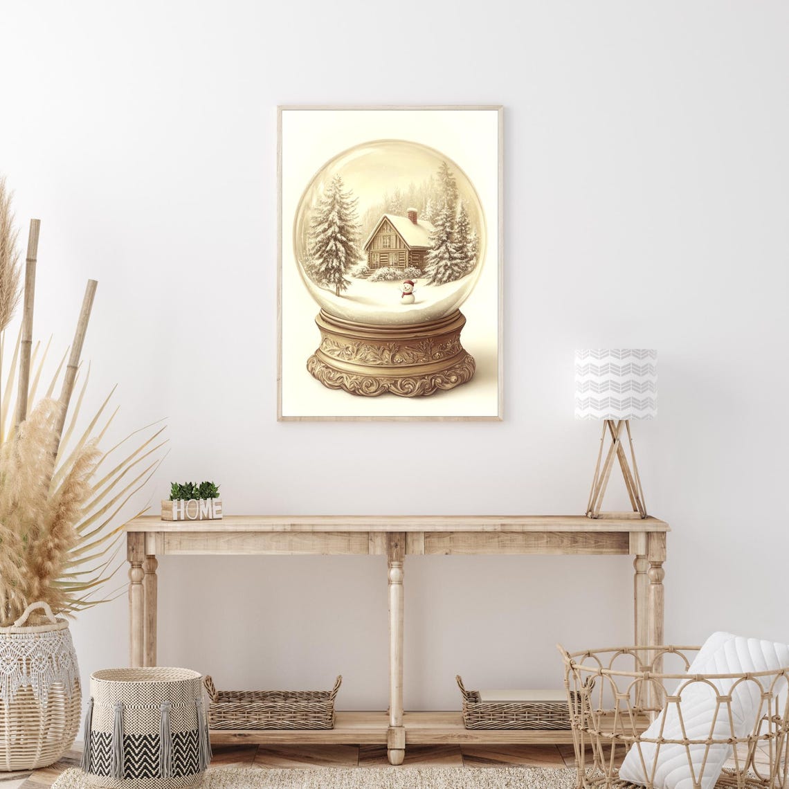 Christmas Snow Globe Winter Cabin Scene Vintage Holiday Poster - Image 3