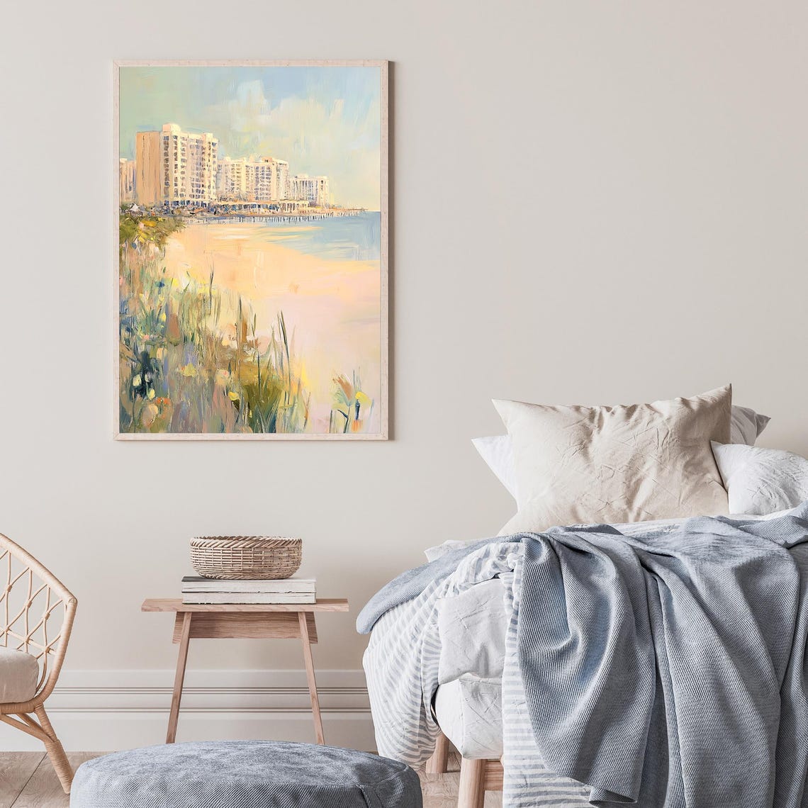 Virginia Beach Oceanfront Boardwalk Beach Grass Oil Painting Poster - Image 2