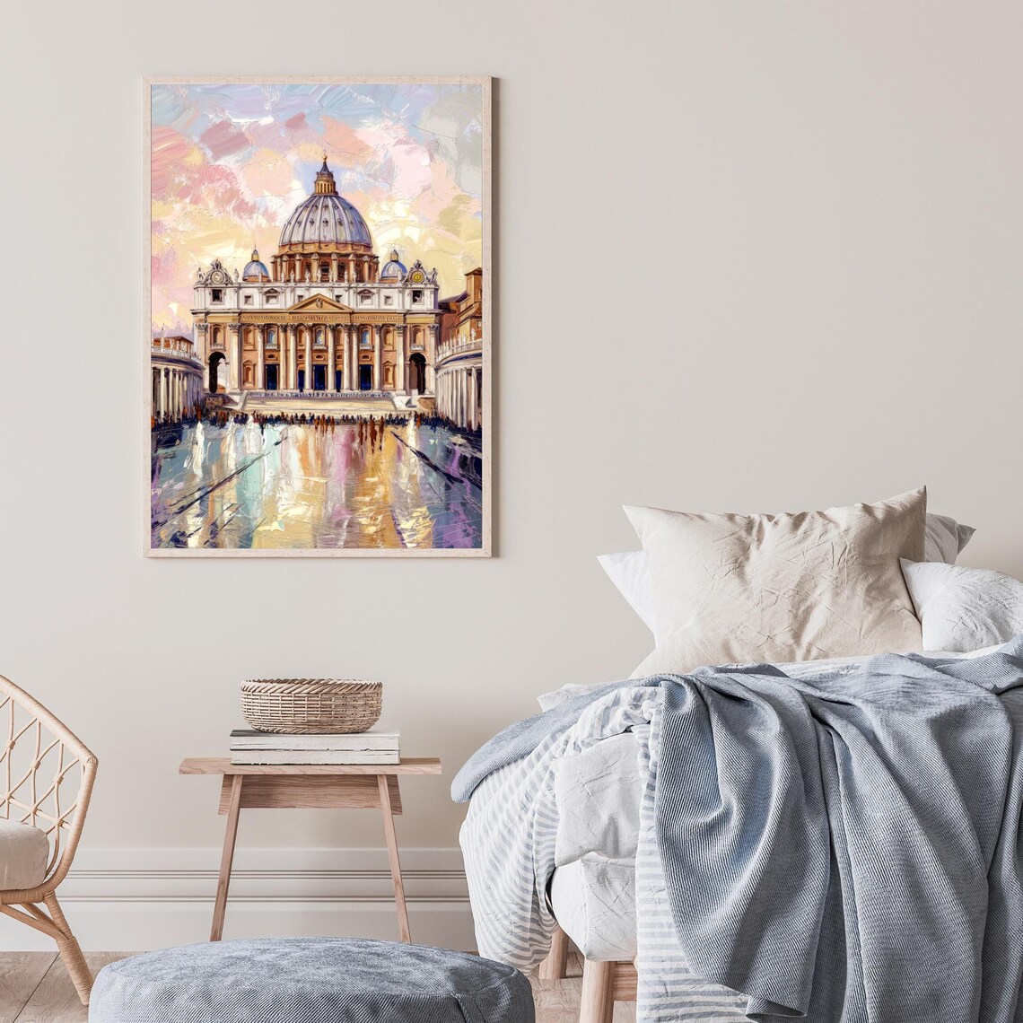 St Peters Basilica Vatican City Sunset Square Oil Painting Poster - Image 2
