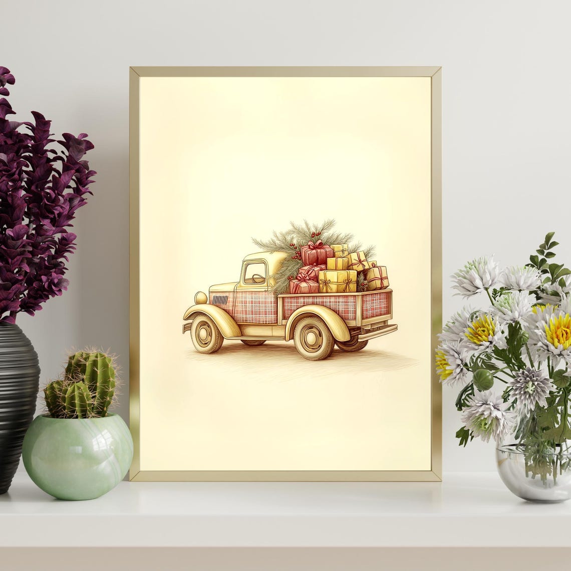 Vintage Christmas Truck Loaded With Gifts Holiday Art Poster - Image 4