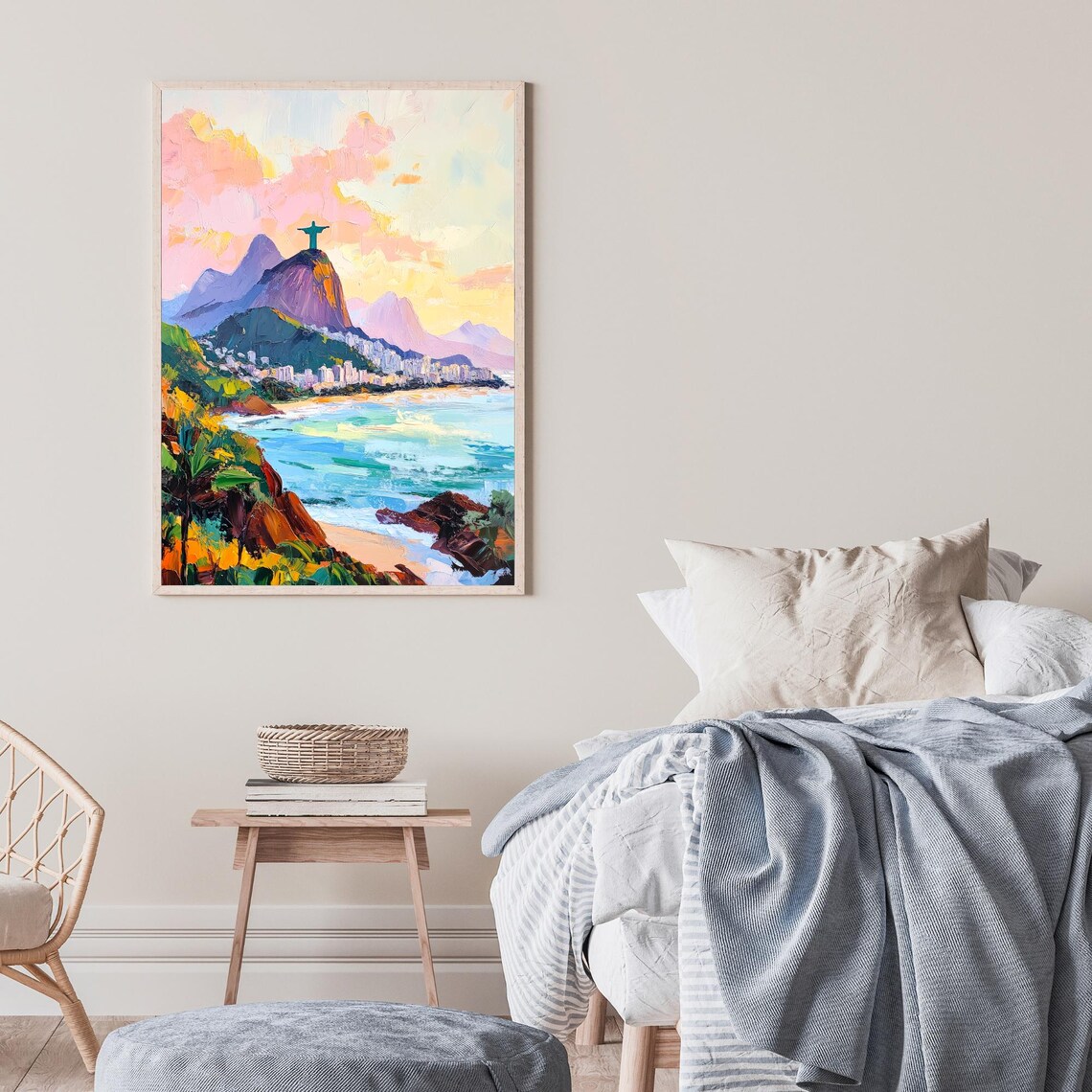 Christ The Redeemer Rio De Janeiro Corcovado Beach Sunset View Painting Poster - Image 2