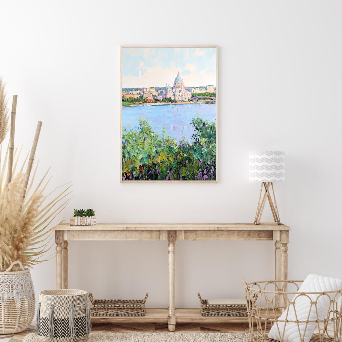Capitol Dome Riverfront Cityscape Impressionist Oil Painting Wall Art - Image 3