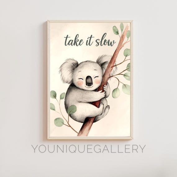 Take It Slow Koala Wall Art Cute Inspirational Animal Nursery Room Decor