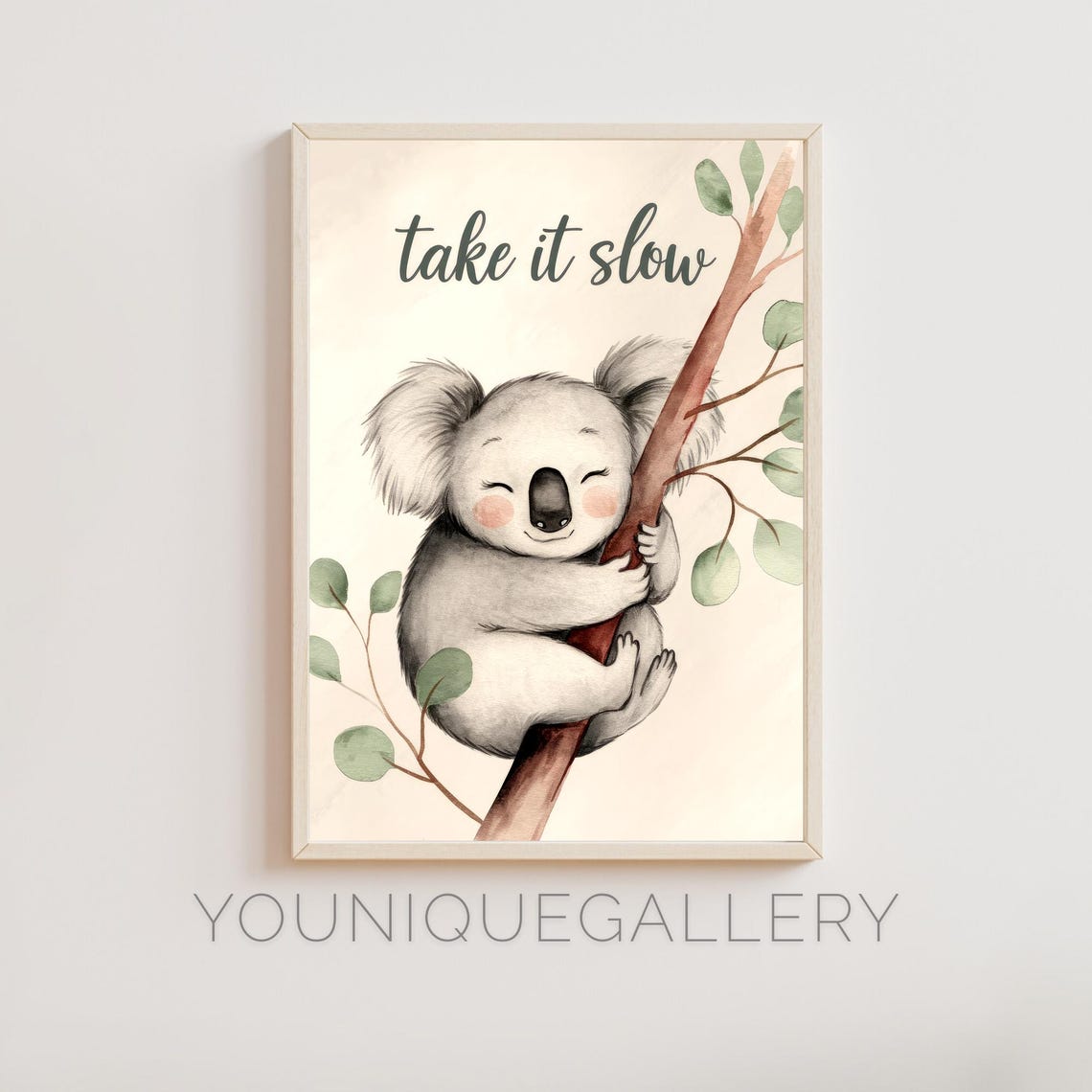 Take It Slow Koala Wall Art Cute Inspirational Animal Nursery Room Decor
