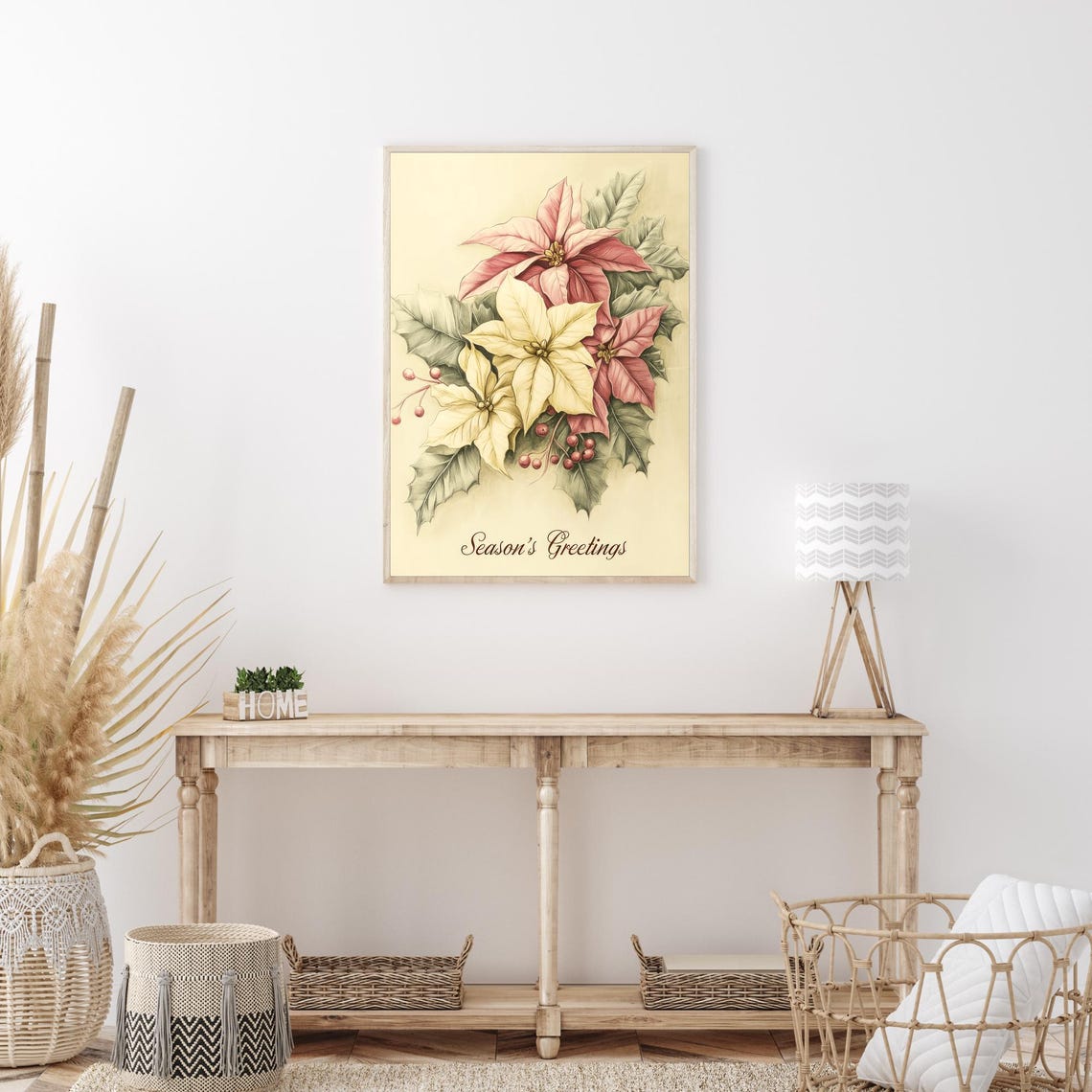 Seasons Greetings Poinsettia Vintage Floral Holiday Art Poster - Image 4