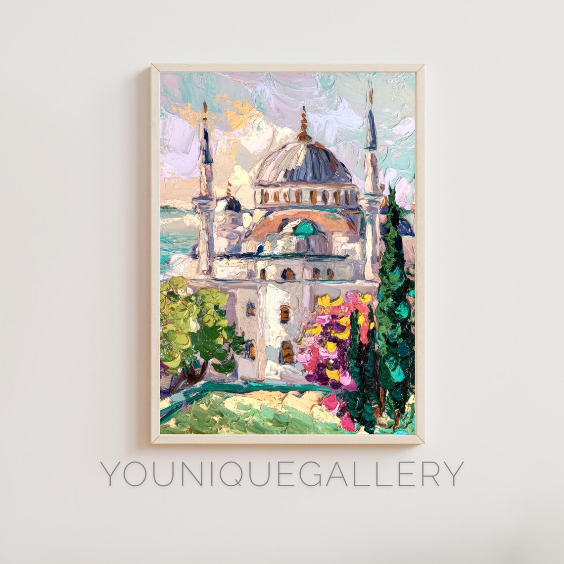 Blue Mosque Istanbul Domes Minarets Flowers Pastel Oil Painting Poster