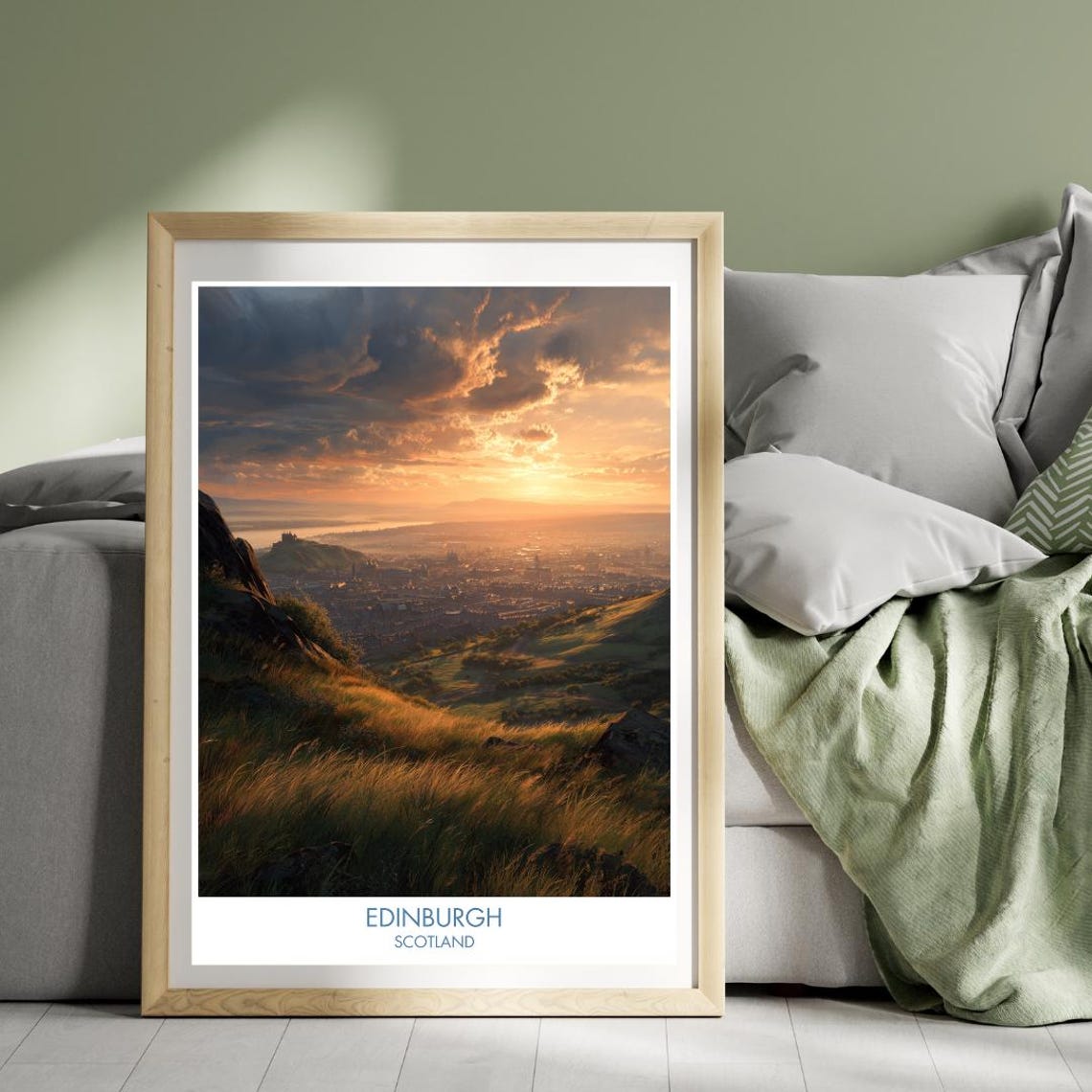 Edinburgh Scotland Sunset Arthur Seat City View Travel Poster