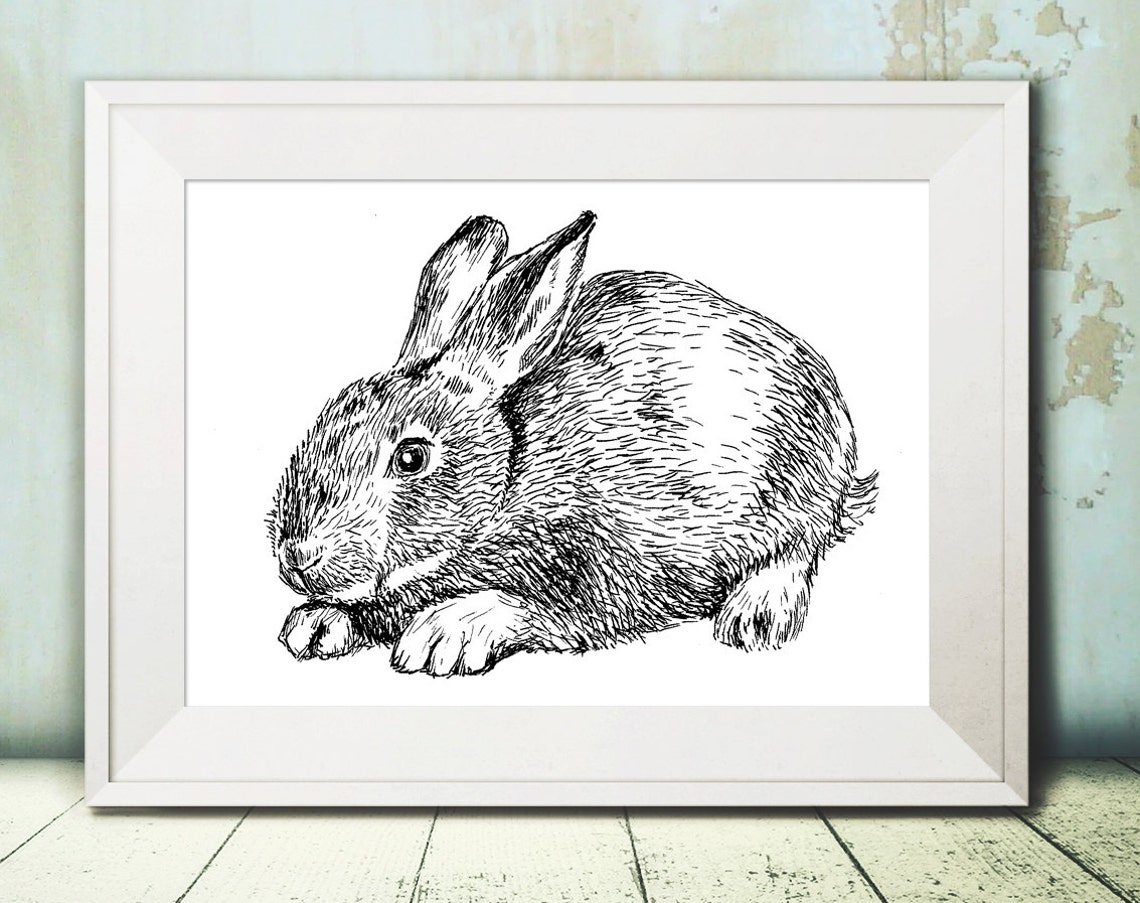 Cute Rabbit Drawing Easter Bunny Poster Farmhouse Bunny Wall Art - Image 3