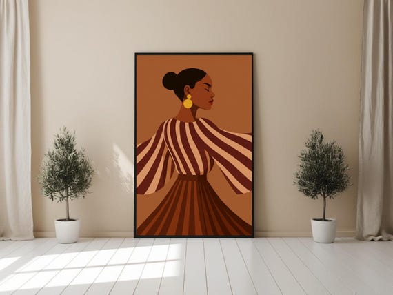 Bold Fashion Wall Art Of Woman, Minimalist Stripes