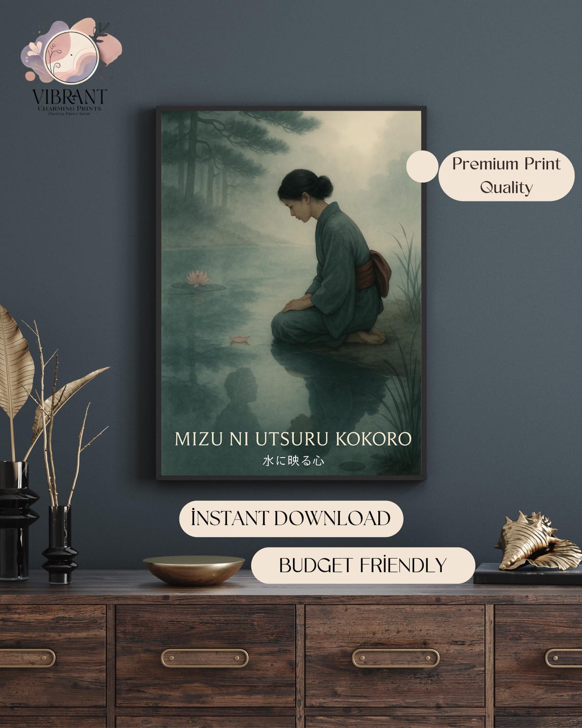 Mizu Ni Utsuru Kokoro Japandi Art Print, Wabi Sabi - Image 5