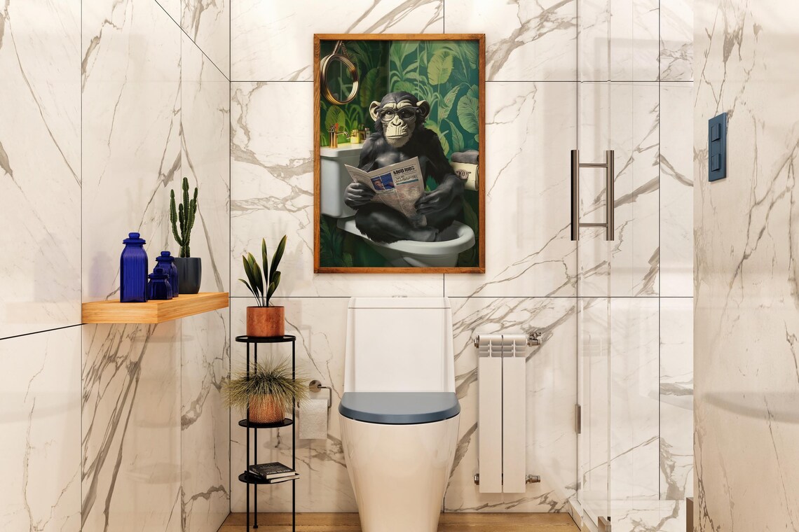 Funny Monkey Bathroom Decor, Tropical Humor Art - Image 3