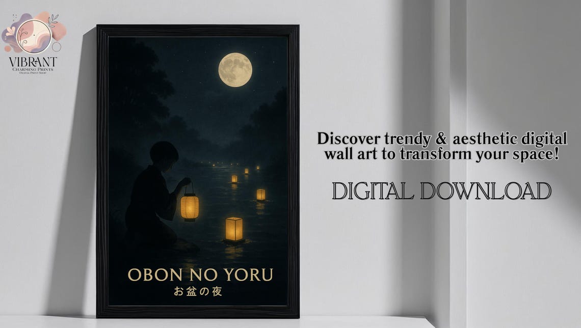 Obon No Yoru Japandi Art Print, Japanese Festival - Image 2