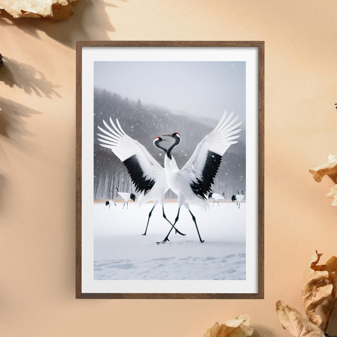 Dancing Cranes In Snow, Minimalist Zen Nature Art Print - Image 3