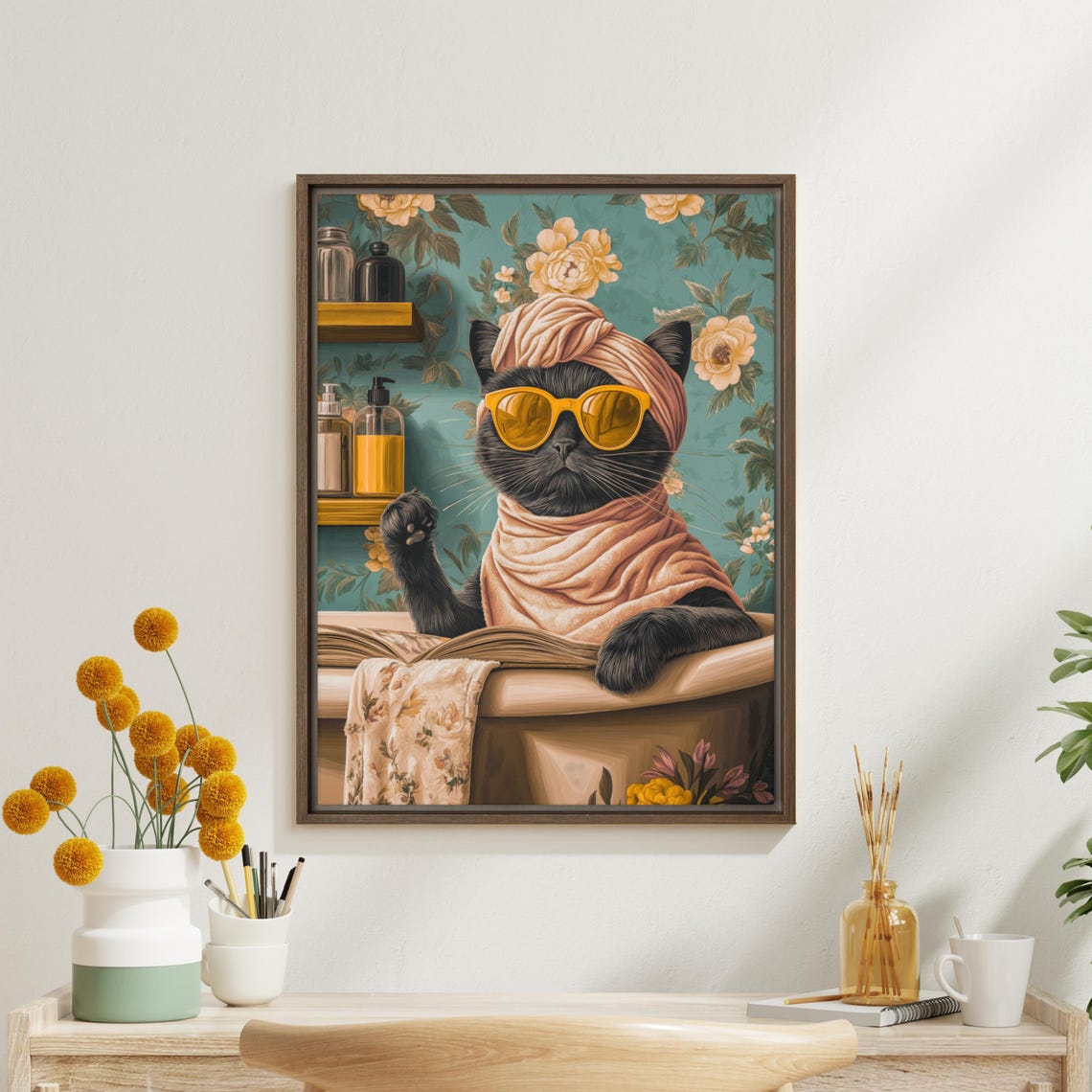 Black Cat Bath Spa Towel Turban Sunglasses Funny Bathroom Wall Poster - Image 5