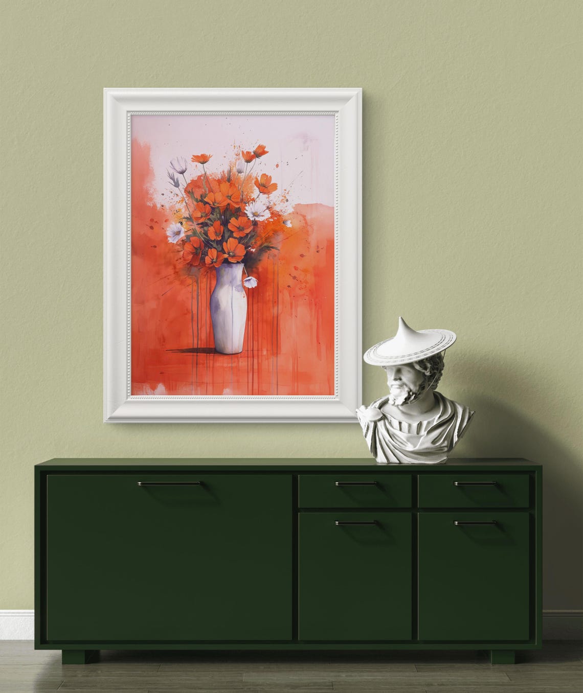Vibrant Red Orange Floral Still Life Abstract Dripping Paint Poster - Image 3