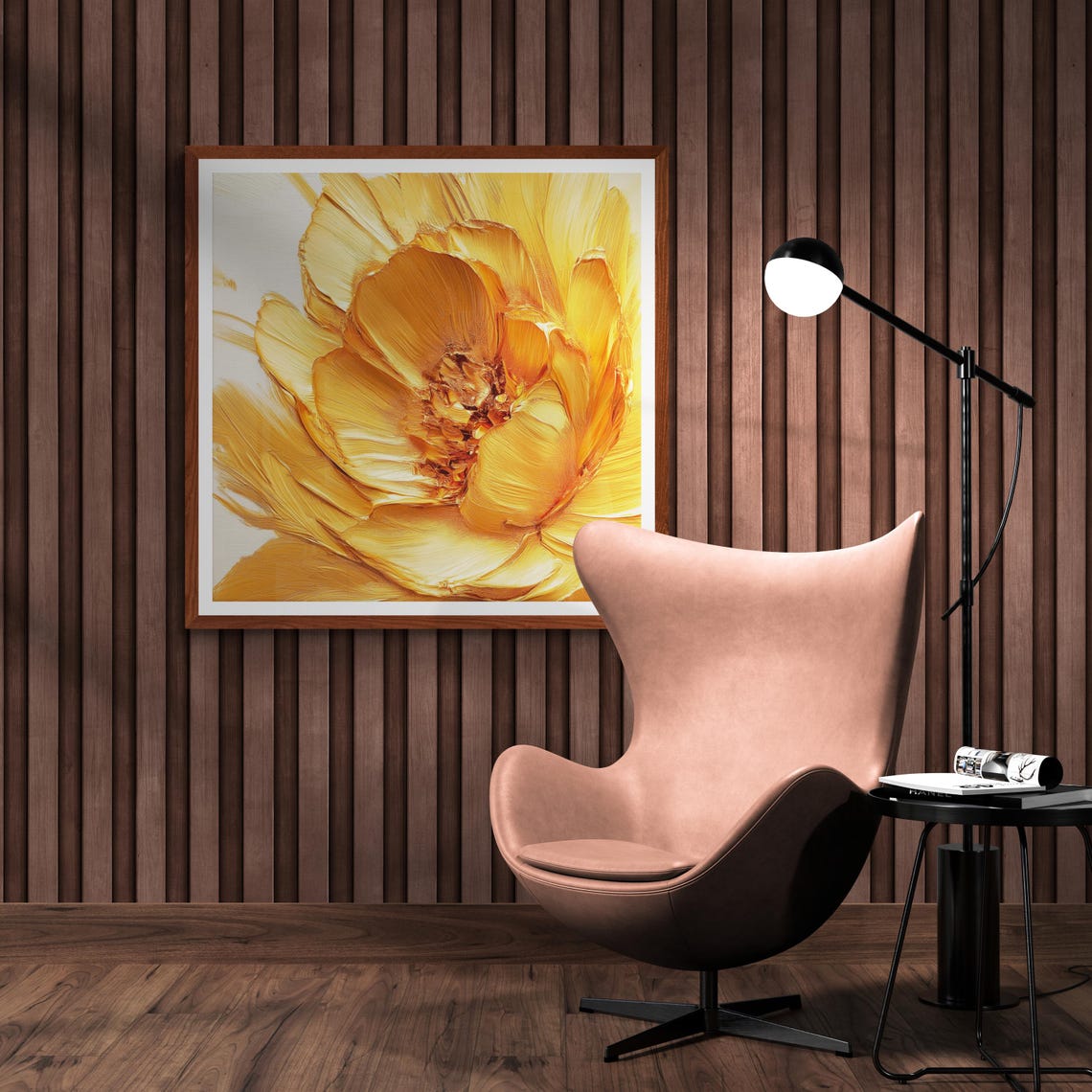 Gold Impasto Flower Close Up Textured Abstract Botanical Poster - Image 3