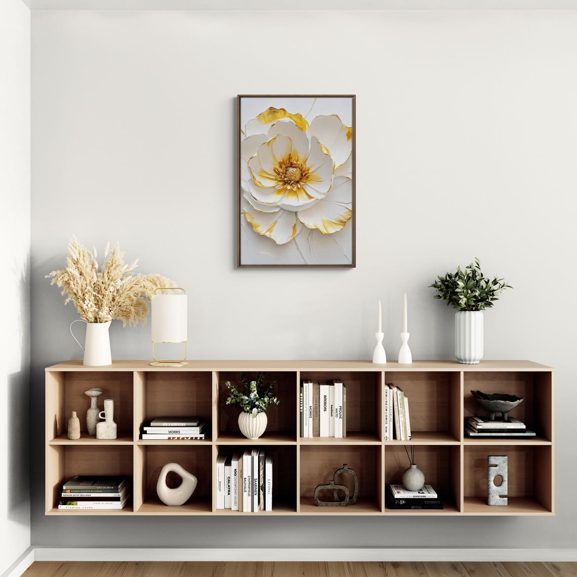 White Gold Impasto Flower 3D Textured Elegant Botanical Art Poster - Image 3