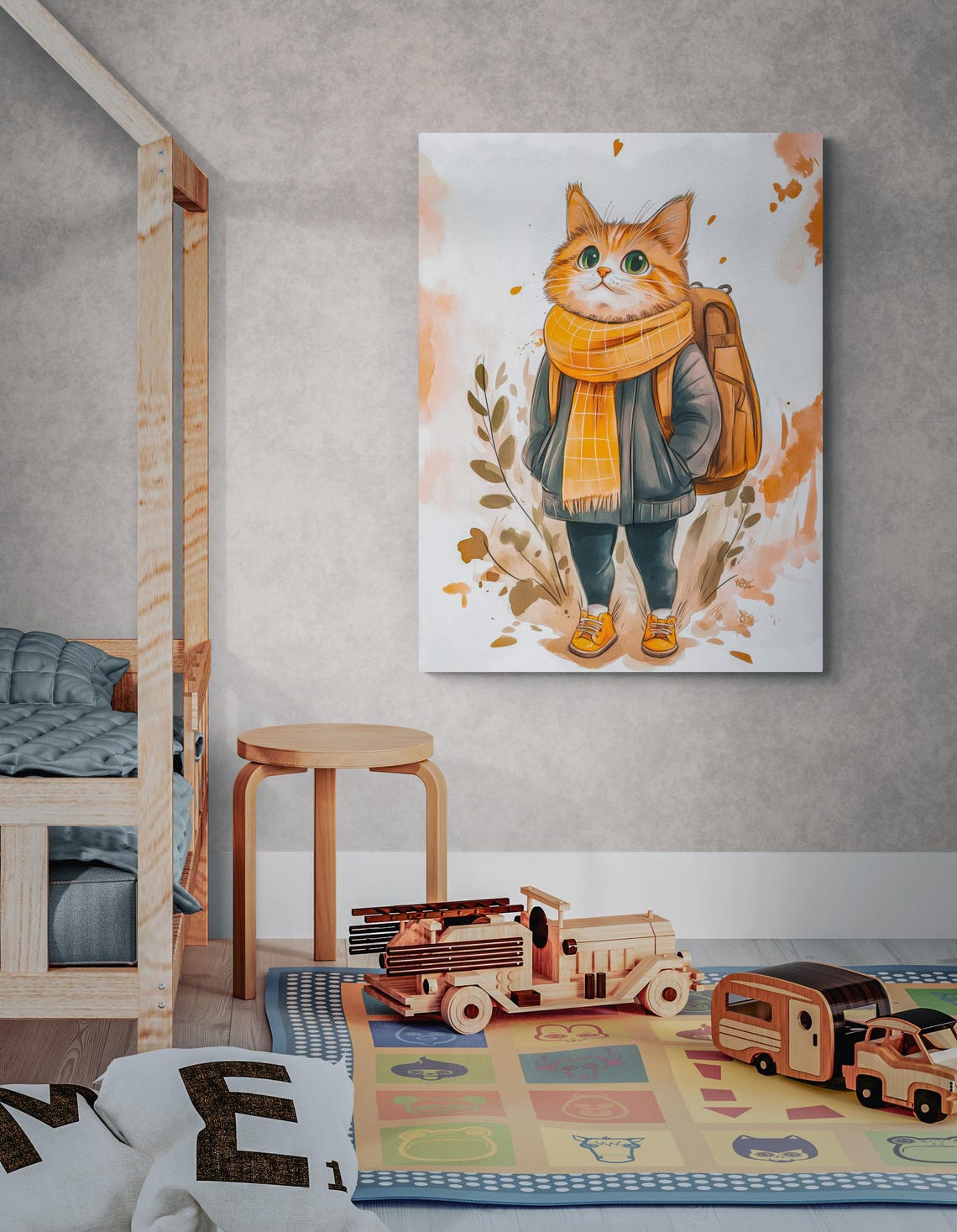 Orange Tabby Cat Backpack School Day Autumn Watercolor Kitten Poster - Image 2
