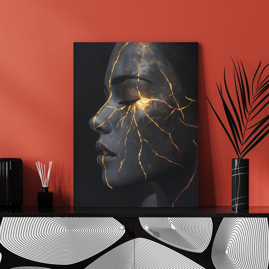 Kintsugi Woman Face Gold Cracked Black Zen Noir Dramatic Art Poster - Image 5