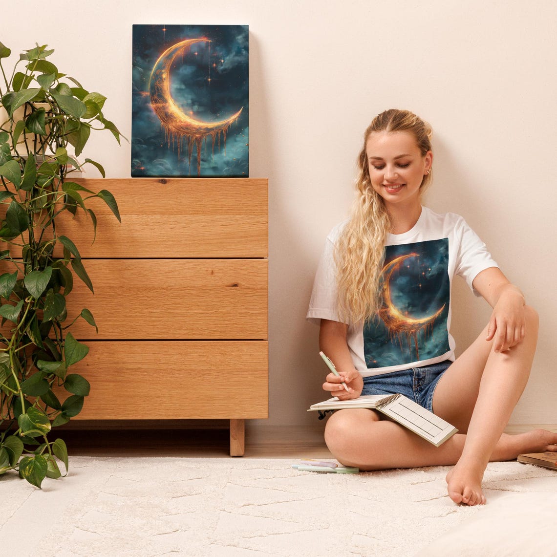 Dripping Gold Crescent Moon Starry Night Sky Dreamy Celestial Poster - Image 5