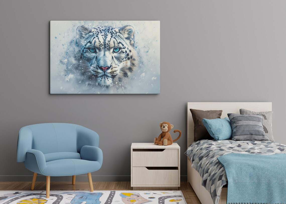 Snow Leopard Wall Print, Winter Wildlife Decor - Image 3