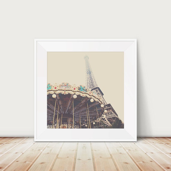 Eiffel Tower Carousel, Paris Spring Travel Poster