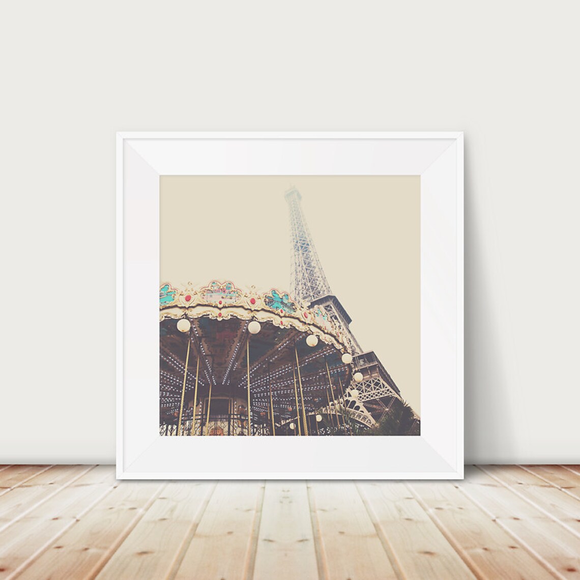 Eiffel Tower Carousel, Paris Spring Travel Poster