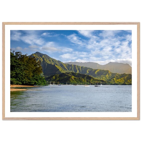 Hanalei Bay Kauai Emerald Mountains Sailboat Bay Photo Poster