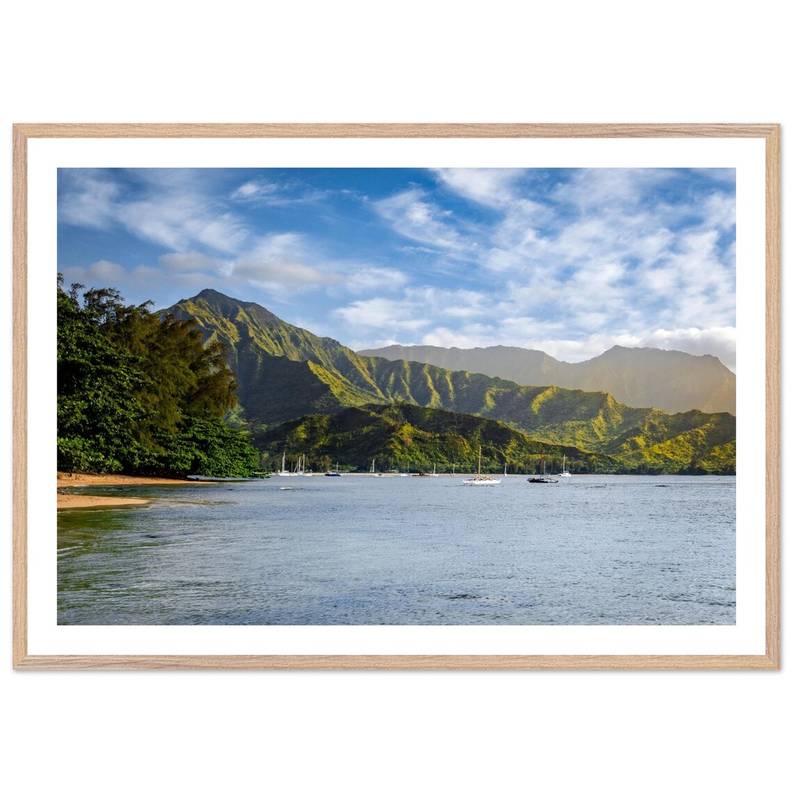 Hanalei Bay Kauai Emerald Mountains Sailboat Bay Photo Poster