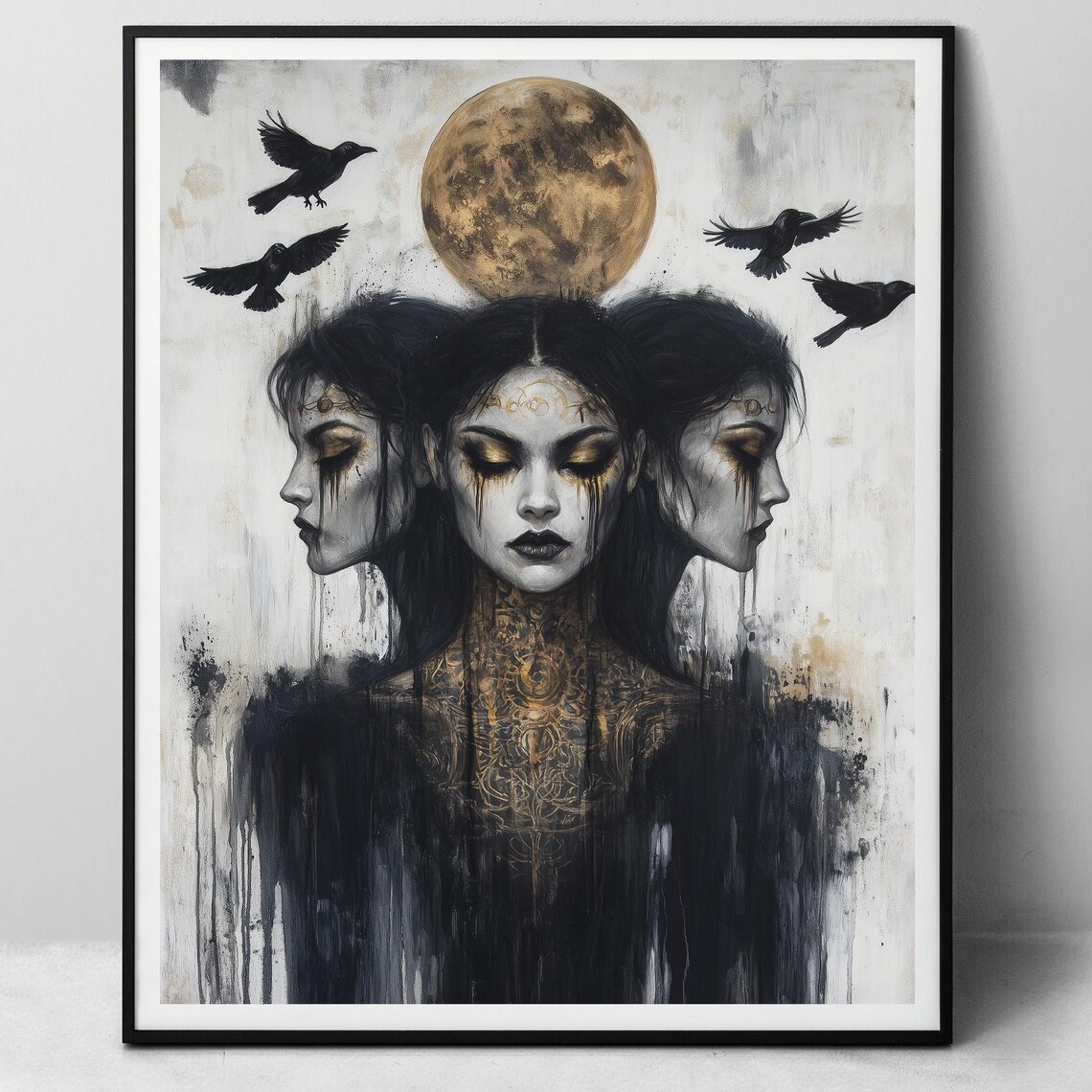 Hecate Three-Faced Goddess Art Print, Pagan Magic