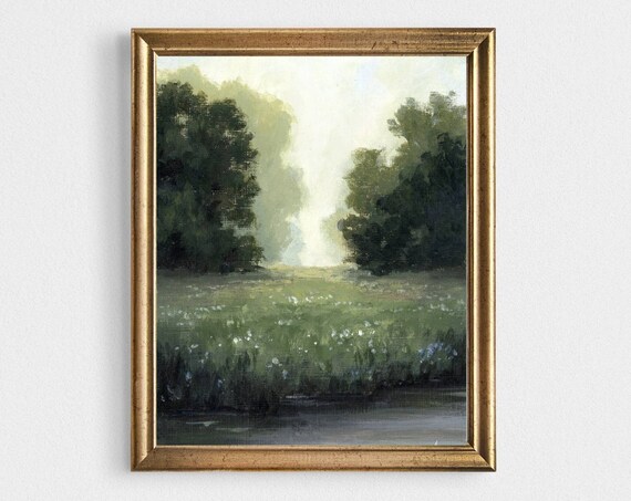 Sunrise Meadow Landscape Print, French Country Vintage Style