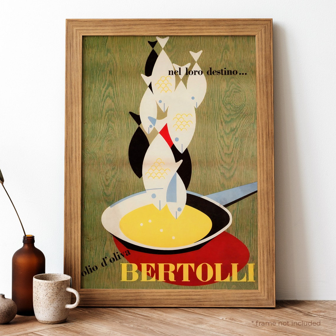 Vintage Bertolli Olive Oil Fish Frying Italian Advertising Poster