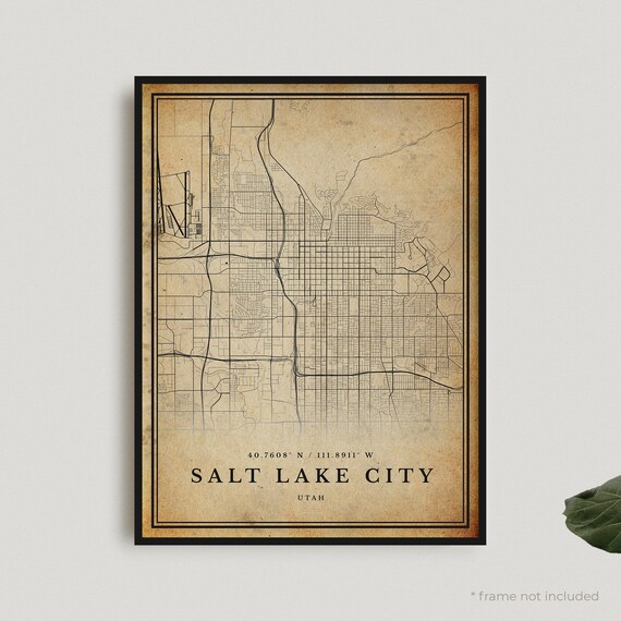 Salt Lake City Utah Vintage Antique Styled Street Map Poster
