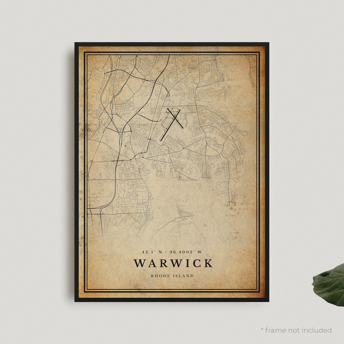 Warwick Rhode Island Vintage Street Map Antique Style Poster