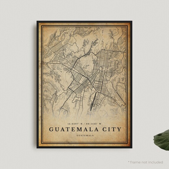 Vintage Guatemala City Map Antique Style Central America Poster