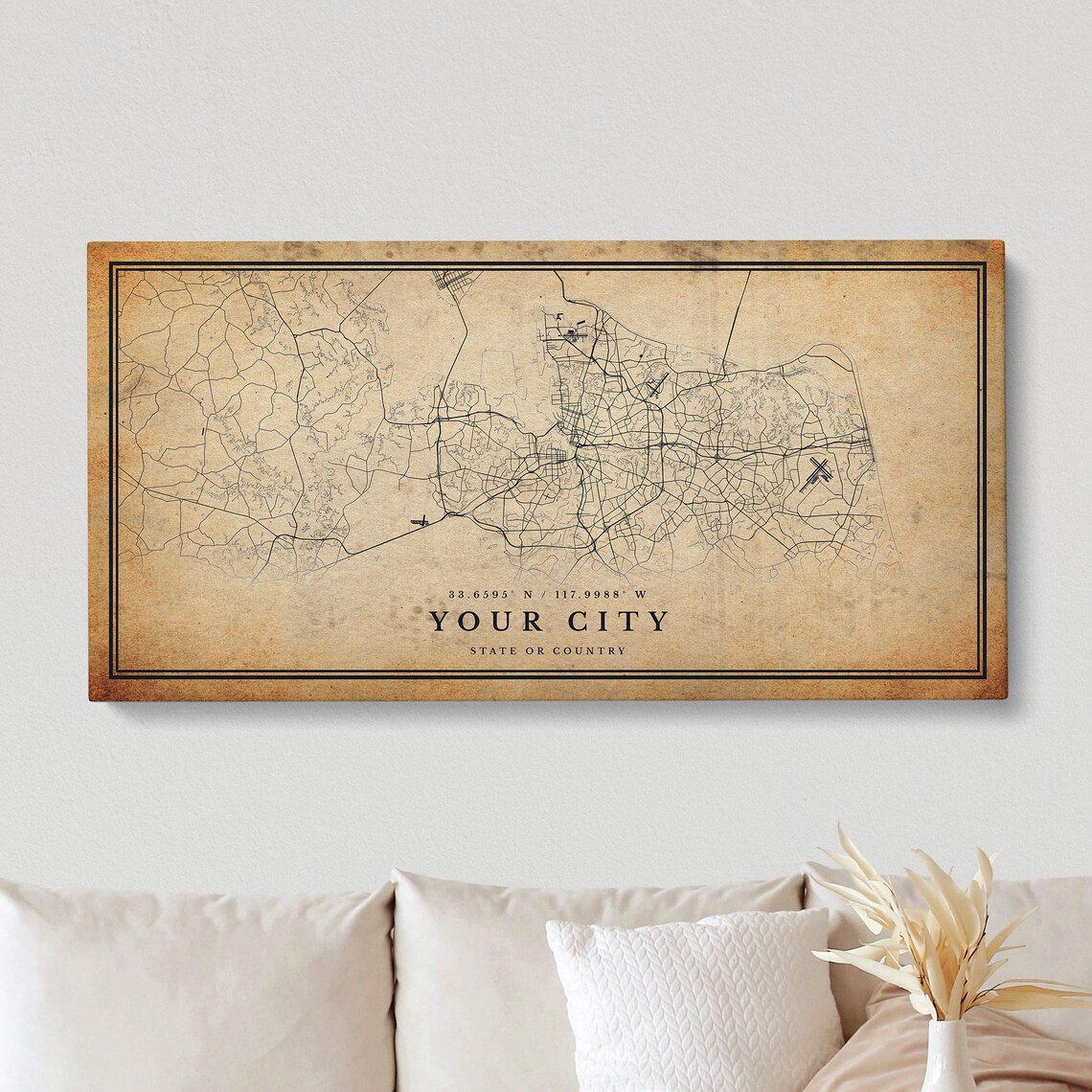 Custom Vintage Panoramic Map Art Print, Retro Map